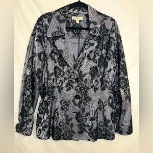 Laura Ashley Black Lace over Silver Blazer Stretch Waist Buttons 2X